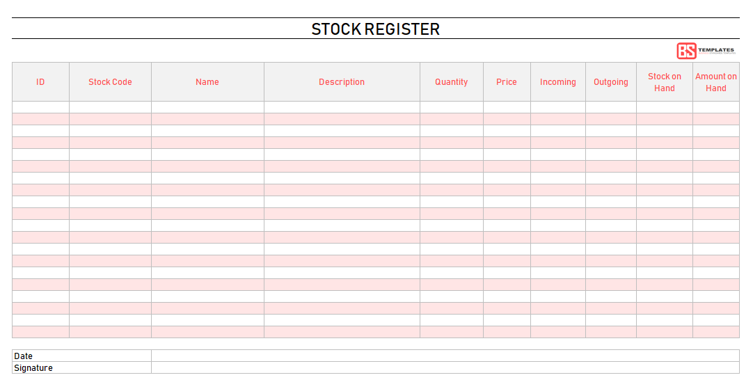 stock register excel